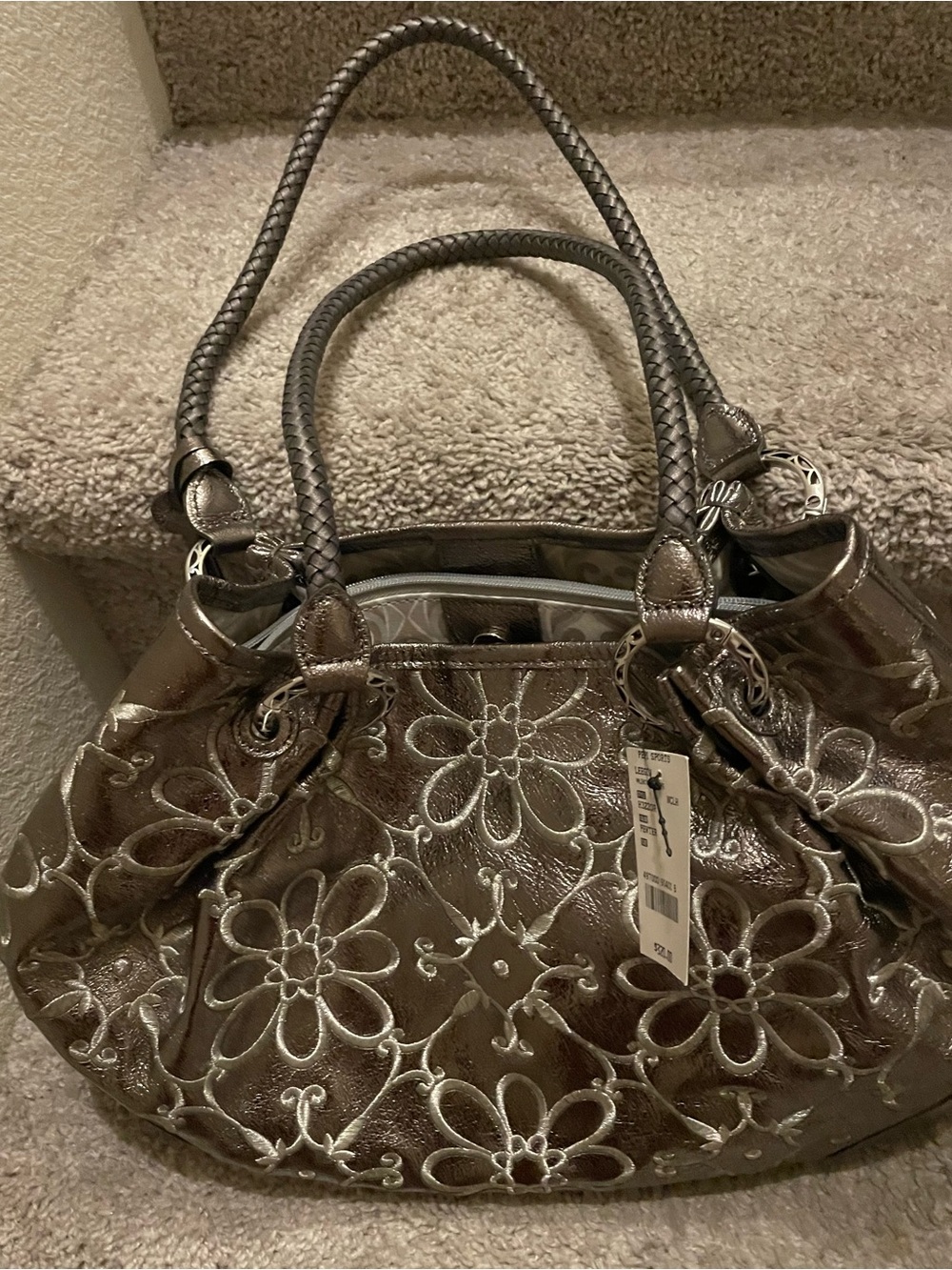 Brighton Metallic Bronze Floral Embroidered Shoulder Bag